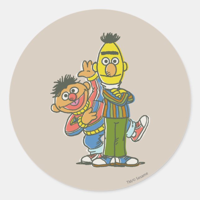 Bert and Ernie Classic Style Round Sticker (Front)