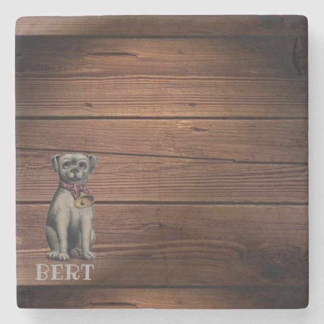 Bert the Dog on Wood Square Stone Coaster (Front)