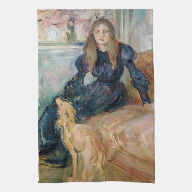 Berthe Morisot - Julie and her Greyhound Laerte Tea Towel (Vertical)