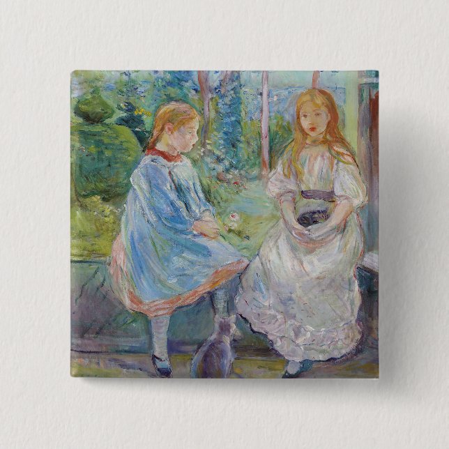 Berthe Morisot - Young Girls at the Window 15 Cm Square Badge (Front)