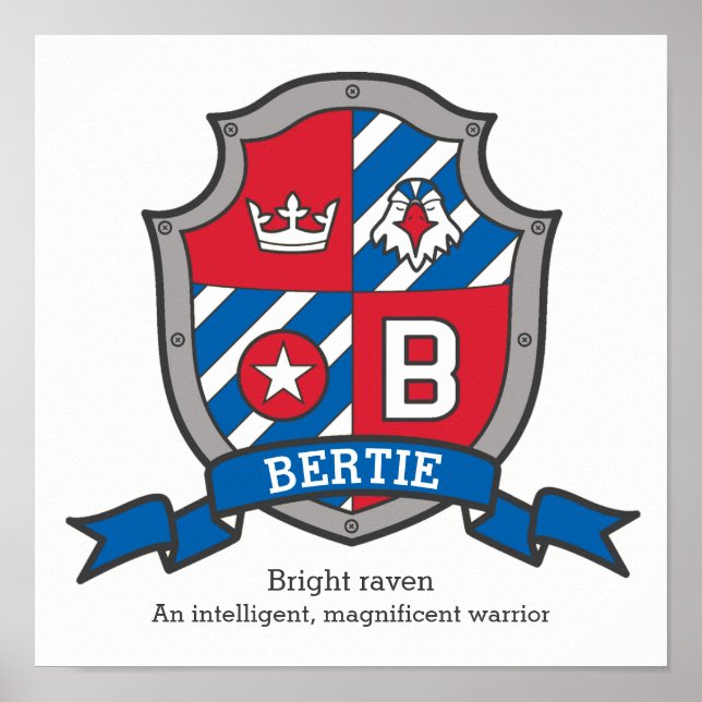 Bertie letter b boys name meaning crest poster (Front)