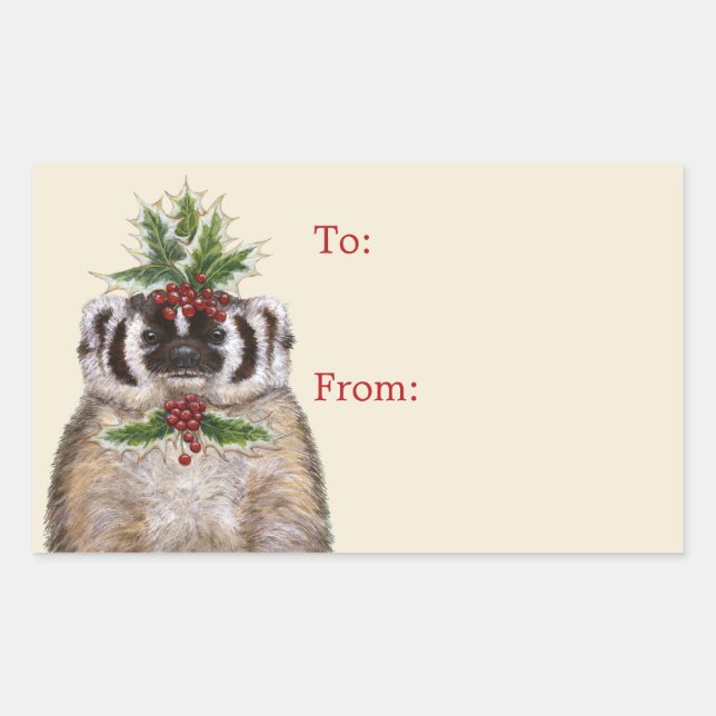 Bertrand the badger Christmas to/from stickers (Front)