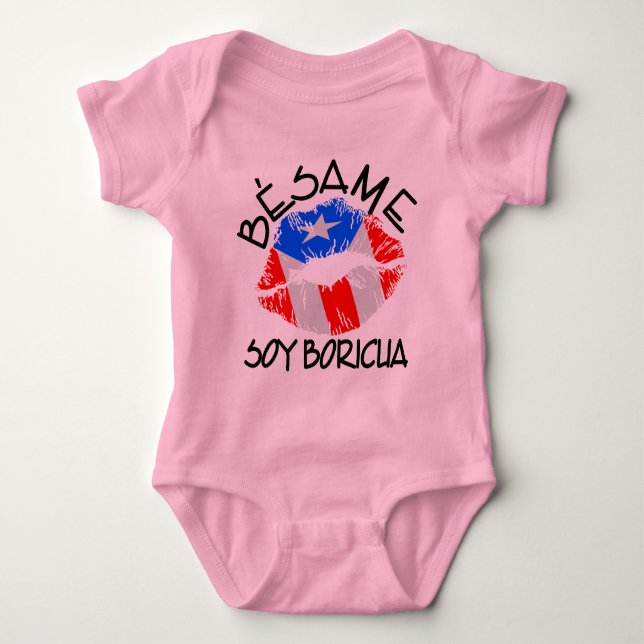 Besame Soy Boricua Kiss Me I'm Puerto Rican Baby Bodysuit (Front)