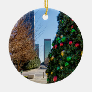 Beside The Dallas Christmas Tree Ceramic Ornament