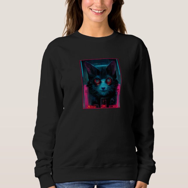 Bespectacled Cyberpunk Cat Techno Glasses   Sweatshirt (Front)