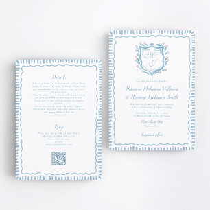 Bespoke Blue Crest QR RSVP All-In-One Wedding Invitation