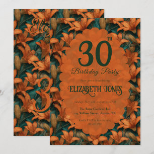 Bespoke Orange Lilies Themed Adult Birthday Invitation