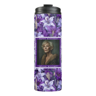 Bespoke Purple Lilies Inspired Birthday Present Thermal Tumbler