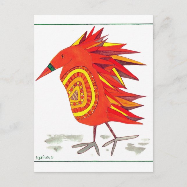 Bessie Bird Post Card Bead-Bellied Block Feather (Front)