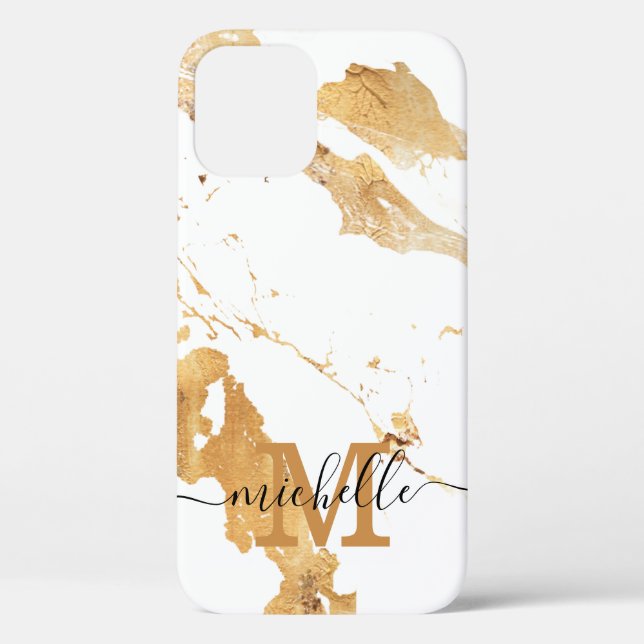 Best 2023 Monogrammed White Gold Marble Name  Case-Mate iPhone Case (Back)