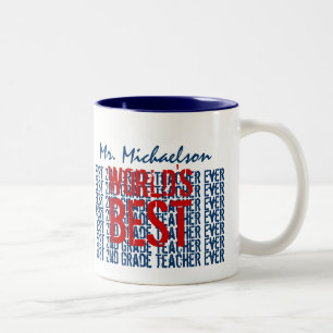 Best 2nd Grade Teacher Add Name Blue Red B31 Two-Tone Coffee Mug