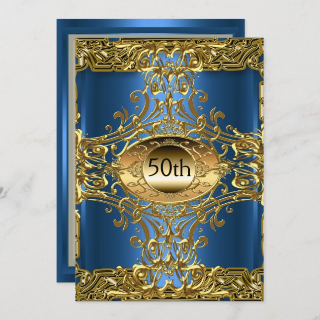 Best 50th Gold Birthday Party Invitation (Front/Back)