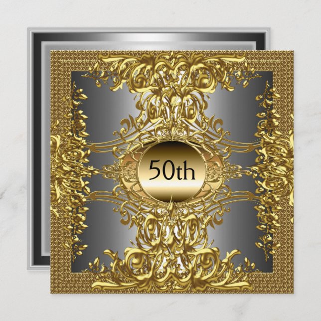 Best 50th Gold Birthday Party Invitation (Front/Back)