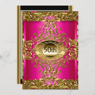 Best 50th Gold Hot Pink  Birthday Party Invitation