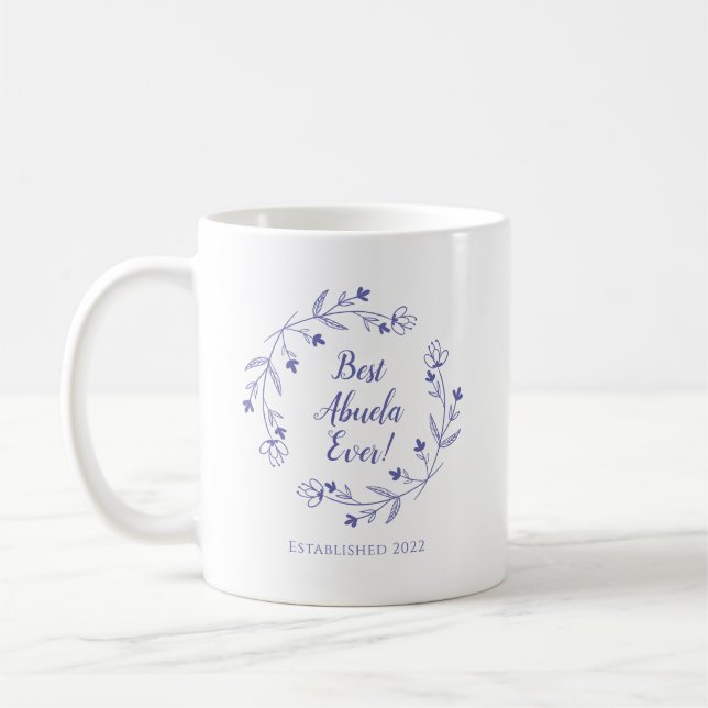 Best Abuela Ever Family Floral Wreath Periwinkle Coffee Mug (Left)