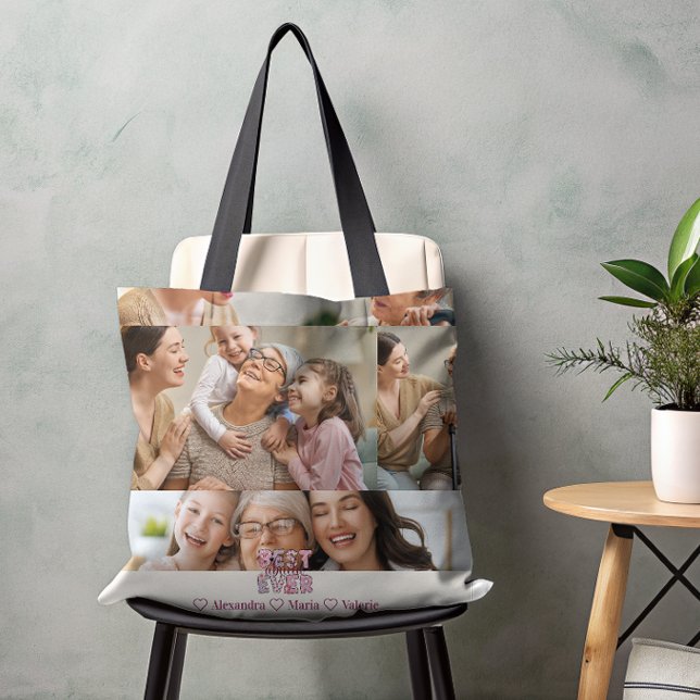 Best Abuela Ever Floral 5 Photo Collage Tote Bag (Creator Uploaded)
