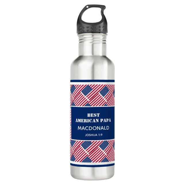 BEST AMERICAN PAPA Patriotic Flag Personalised 710 Ml Water Bottle (Front)