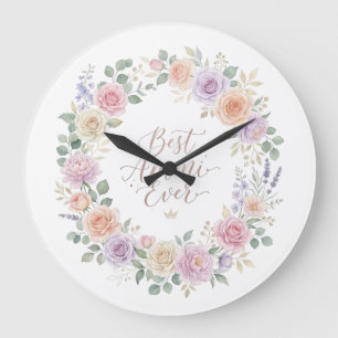 Best Ammi Ever Pastel Rose Peony Lavender Floral W Large Clock