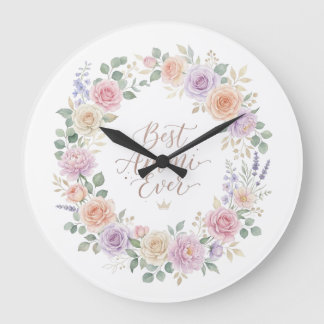 Best Ammi Ever Pastel Rose Peony Lavender Floral W Large Clock