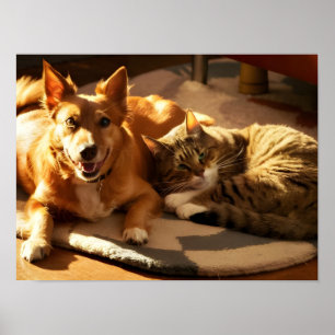 Best Animal Friends: Orange Dog and Cat Poster