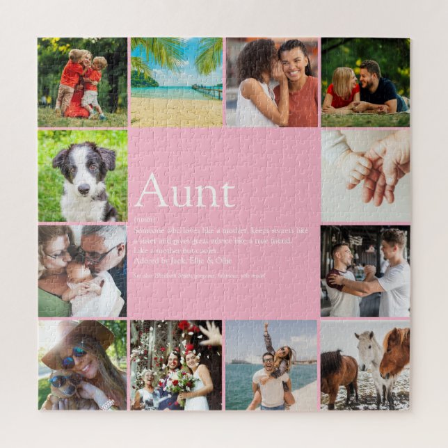 Best Aunt, Auntie Definition 12 Photo Pink Fun Jigsaw Puzzle (Vertical)