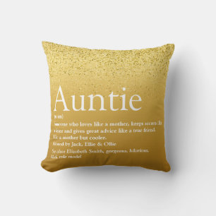 Best Aunt, Auntie Definition Gold Glitter Girly Cushion