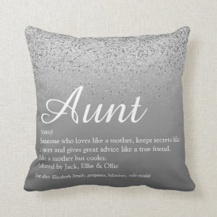 Best Aunt Definition Silver Glitter Cushion