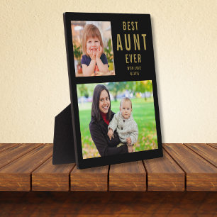 Best Aunt Ever 2 Photo Collage Black And Gold Plaque