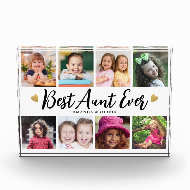 Best Aunt Ever 8 Picture Collage Heart Keepsake Photo Block (Front)