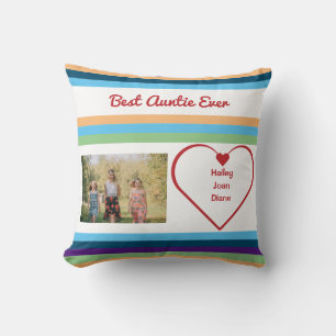 Best Aunt Ever BAE Photo Hearts Names Colour Bands Cushion