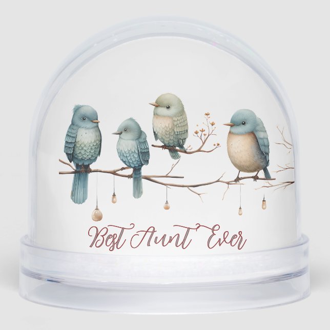 Best Aunt Ever Blue Birds Whimsical Watercolor  Snowglobe (Front)