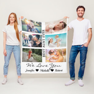 Best Aunt Ever Custom 6 Photo collage niece nephew Fleece Blanket