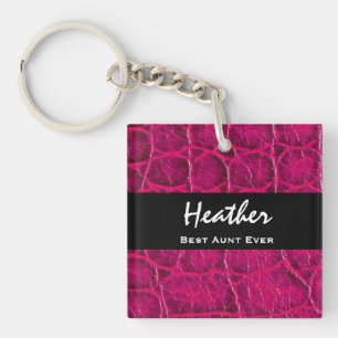 Best AUNT Ever Hot Pink Alligator Print Gift Idea Key Ring