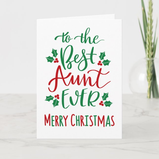 Best Aunt Ever Merry Christmas Typography Card (Front)