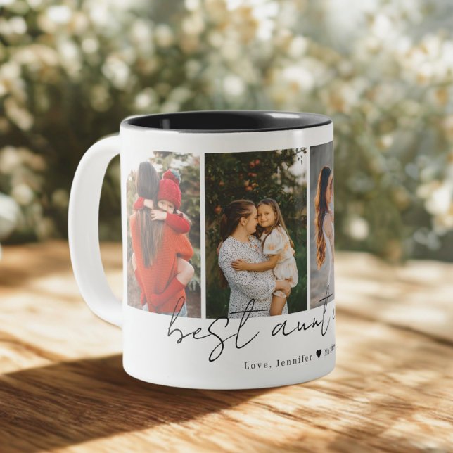 Best Aunt Ever Modern Script 4 Photos Collage Gift Two-Tone Coffee Mug (Creator Uploaded)