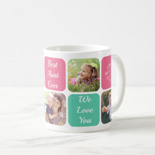Best Aunt Ever Personalised Photos Pink Teal Coffee Mug