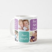 Best Aunt Ever Personalised Photos Purple Teal Coffee Mug (Front Left)