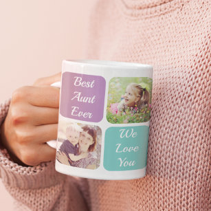 Best Aunt Ever Personalised Photos Purple Teal Coffee Mug