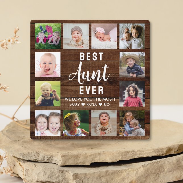 Best Aunt Ever Rustic Dark Wood  12 Photo Collage  Plaque (Creator Uploaded)