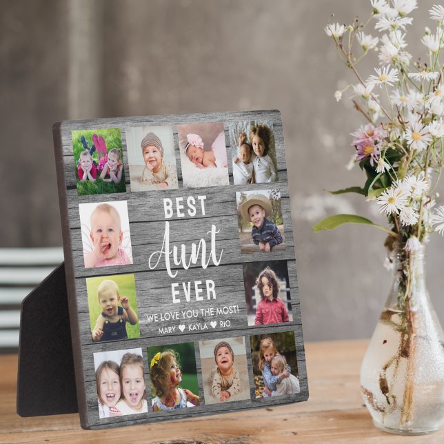 Best Aunt Ever Rustic Grey Wood  12 Photo Collage  Plaque (Creator Uploaded)