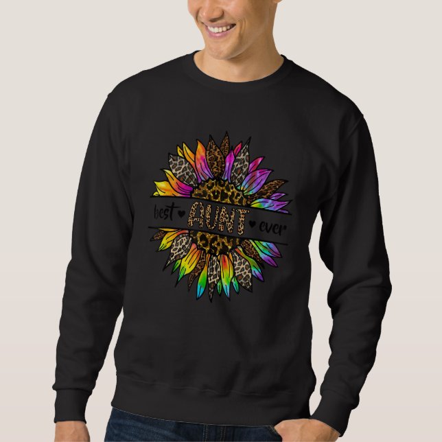 Best Aunt Ever Sunflower Leopard Tie Dye Auntie Mo Sweatshirt (Front)