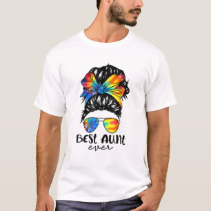 Best Aunt Ever Tie Dye Messy Bun Bandanna Mother's T-Shirt