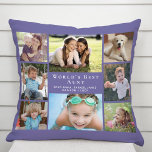 Best Aunt Purple Photo Collage Cushion<br><div class="desc">Give the world's best aunt a fun custom photo gift. This purple throw pillow features an 8 photo collage of her nieces,  nephews,  family,  pets,  etc.,  their names and "World's Best Aunt" and whether she is called "Auntie, " "Tia, " etc.,  in modern white typography.</div>