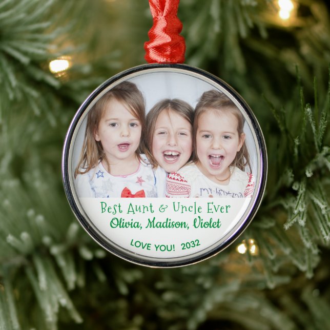 Best Aunt Uncle Ever Personalise Photo Christmas Metal Ornament (Tree)