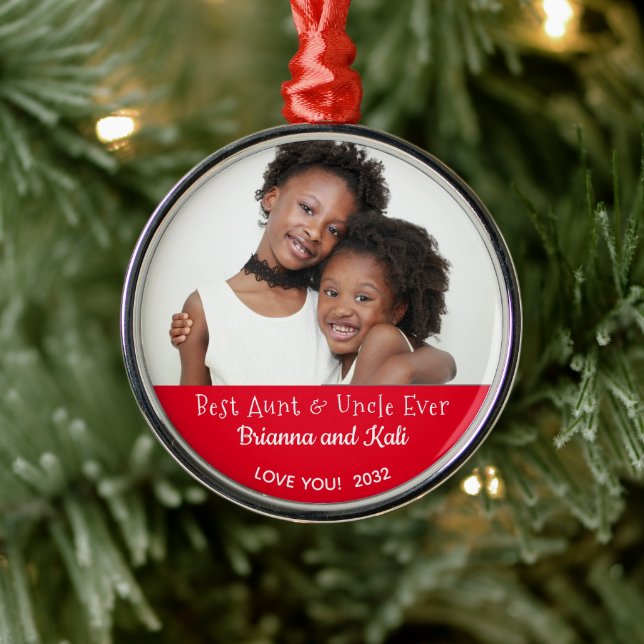 Best Aunt Uncle Ever Personalised Photo Christmas Metal Ornament (Tree)