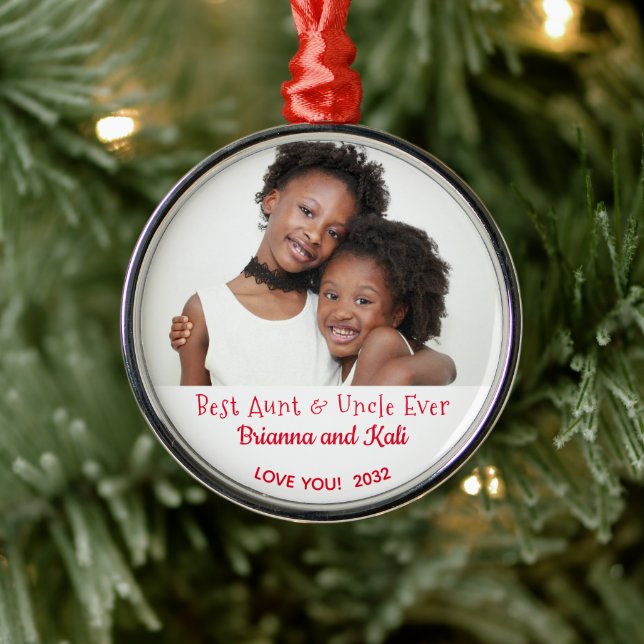 Best Aunt Uncle Ever Personalised Photo Christmas Metal Ornament (Tree)
