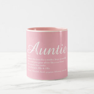 Best Auntie, Aunt Definition Script Girly Pink Fun Two-Tone Coffee Mug