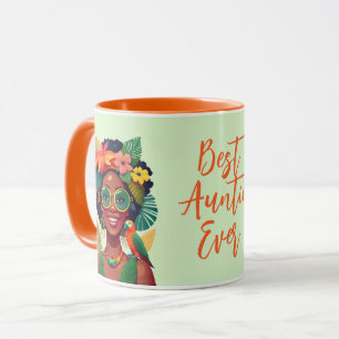 Best Auntie Black Woman, Tropical Flowers & Parrot Mug