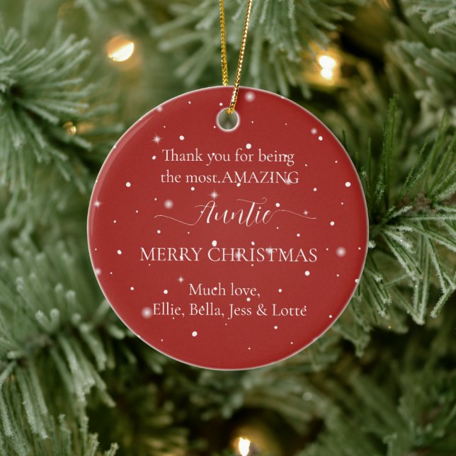 Best Auntie Christmas Gift Family Photo Ceramic Ornament (Tree)