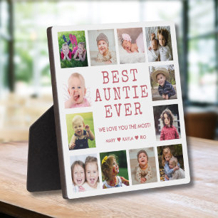 Best Auntie Ever 12 Photo Collage Pink And White Plaque